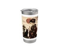 Geisha Greeting Black Cat by Stone Lantern Œuvre d'art japonaise Gobelet isotherme en acier inoxydable double paroi