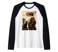 Geisha Greeting Black Cat by Stone Lantern Œuvre d'art Japonaise Manche Raglan