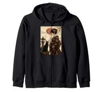 Geisha Greeting Black Cat by Stone Lantern Œuvre d'art Japonaise Sweat à Capuche