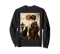 Geisha Greeting Black Cat by Stone Lantern Œuvre d'art Japonaise Sweatshirt