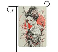 Geisha guerrière avec katana - Drapeau de jardin double face pour extérieur, idéal pour la maison, le jardin, la cour, un mariage ou une fête d'anniversaire - 47 cm x 32 cm