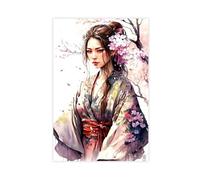 Geisha Neon Cherry Blossoms, peinture d'art colorée et décoration d'intérieur, style japonais et élégance - Portrait de geisha tendance - Poster vintage japonais de fille geisha 17 - Poster sur toile