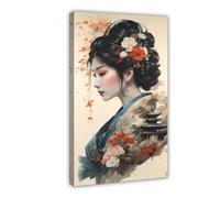 Geisha Neon Cherry Blossoms, peinture d'art colorée et décoration d'intérieur, style japonais et élégance - Portrait de geisha tendance - Poster vintage japonais geisha girl 22 affiches sur toile