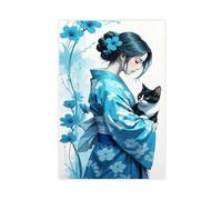 Geisha Neon Cherry Blossoms, peinture d'art colorée et décoration d'intérieur, style japonais et élégance - Portrait de geisha tendance - Poster vintage japonais geisha girl 23 affiches sur toile pour