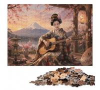 Geisha Playing Guitar Under Cherry Blossom Puzzle en Bois, 1000 pièces | À la maison : Puzzle adulte : cadeau du Nouvel An pour passionné, moment puzzle seul ou à plusieurs.