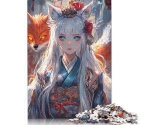 Geisha renarde Puzzles en Bois pour Adultes 500 Pièces Cadeaux De Pâques Décoration Intérieure Jeu De Défi Familial Jeux Éducatifs Stress Relief Toy 500pcs (52x38cm)