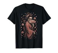 Geisha Squelette Gothique Floral Japonais Fleur de Cerisier T-Shirt