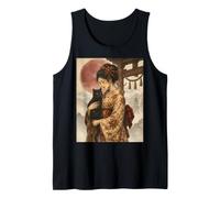 Geisha Traditionnelle avec Chat Noir et Porte Torii Art Vintage Débardeur