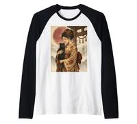 Geisha Traditionnelle avec Chat Noir et Porte Torii Art Vintage Manche Raglan