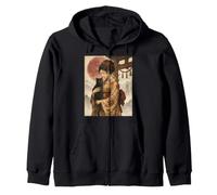 Geisha Traditionnelle avec Chat Noir et Porte Torii Art Vintage Sweat à Capuche