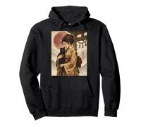 Geisha Traditionnelle avec Chat Noir et Porte Torii Art Vintage Sweat à Capuche
