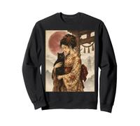 Geisha Traditionnelle avec Chat Noir et Porte Torii Art Vintage Sweatshirt