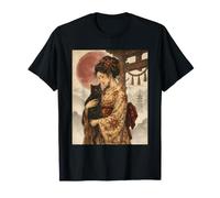 Geisha Traditionnelle avec Chat Noir et Porte Torii Art Vintage T-Shirt
