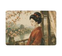 Geisha with Cherry Blossoms and Wave Tapis à Poils Courts 150 x 100 cm | Ambiance cocooning : Tapis intérieur doux, avec poils courts; près du lit ou du canapé