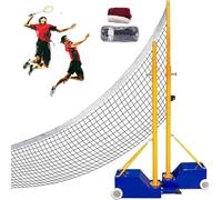 GEJLELDS Filet et Poteau de Volley-Ball/Badminton d'intérieur, Filet de Volley-Ball Portable avec Support pour Jardin, Filet et poteaux de Volley-Ball d'extérieur réglables en Hauteur de 1,5 à 2 m