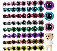 Gejoy Lot de 128 yeux de sécurité en plastique à paillettes pour crochet - 8 à 22 mm - 8 couleurs - Pour poupée Amigurumi - Rond - Bouton bombé pour poupée, ours, marionnette, jouet en peluche