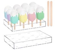 Gejoy Lot de 2 présentoirs à gâteaux réutilisables en acrylique transparent et 100 bâtonnets de glace en bois pour anniversaire, mariage, fête prénatale, fête, dessert