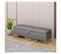 GEK208130 Banc de rangement moderne : banc d'entrée, ottoman pour chambre, bout de lit, banc en cuir pour chambre, banc tapissé avec pieds dorés décoratifs (Dark Grey)