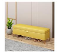 GEK208130 Banc de rangement moderne : banc d'entrée, ottoman pour chambre, bout de lit, banc en cuir pour chambre, banc tapissé avec pieds dorés décoratifs (jaune)