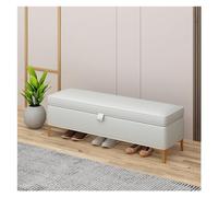 GEK208130 Banc de rangement moderne : banc d'entrée, ottoman pour chambre, bout de lit, banc en cuir pour chambre, banc tapissé avec pieds dorés décoratifs (gris clair)