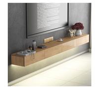 GEK208130 Banc TV Meuble TV Flottant en Bois de chêne, Centre de Divertissement avec 4 tiroirs et lumière LED, Meuble Console multimédia Mural Simple avec Rangement Meuble TV(220 * 18 * 30cm)