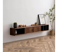 GEK208130 Banc TV Meuble TV Flottant Mural en Bois de Noyer avec Portes et étagères de Rangement Ouvertes Table Console TV Armoires multimédia de Divertissement suspendues Meuble TV(180 * 25 * 25cm)