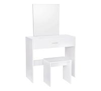 GEK208130 Chambre à Coucher Bureau avec Miroir et Tabouret de Maquillage, Coiffeuse Grand tiroir, Convient for Chambre Fille Femme, Blanc Coiffeuse