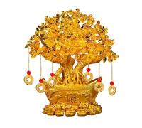 GEK208130 Feng Shui Citrine Arbre à Argent en Cristal de Citrine, Arbre Dragon Chinois Fond Lingot d'or, décoration Feng Shui Corde pièces cuivre for la Richesse/Fortune et Chance Décoration(Grand)