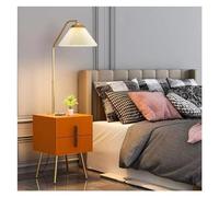 GEK208130 Moderne Lampadaire avec table et 2 tiroirs, table de chevet moderne du milieu du siècle avec port USB, lampadaires for salon, chambre et bureau à domicile Lampe haute(Orange)