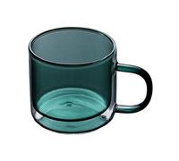 GEK208130 Moderne Tasses à café/thé en verre borosilicate double paroi coloré avec anse, 250 ml Fêtes(Emerald green)
