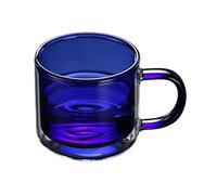 GEK208130 Moderne Tasses à café/thé en verre borosilicate double paroi coloré avec anse, 250 ml Fêtes(Sapphire blue)