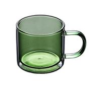 GEK208130 Moderne Tasses à café/thé en verre borosilicate double paroi coloré avec anse, 250 ml Fêtes(Avocado green)
