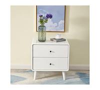 GEK208130 Table de chevet à 2 tiroirs, table d'appoint pour salon, table de chevet avec pieds en bois massif, table d'appoint moderne pour chambre à coucher, 40,5 x 37 x 48,5 cm (L x l x H) (blanc)
