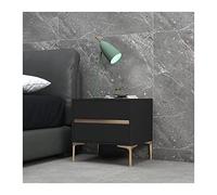 GEK208130 Table de chevet en bois massif - Table de chevet moderne en cuir synthétique noir avec 2 tiroirs - Petite table d'appoint pour salon, chambre à coucher - (L 50 x P 40 x H 48 cm)