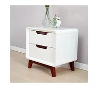 GEK208130 Table de chevet moderne avec 2 tiroirs et glissières en métal, couleur blanche. Dimensions : 51 x 50,5 x 39 cm