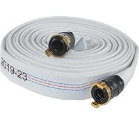 GEKA Tuyau de chantier avec raccord rapide (taille du tuyau 1 1/4", diamètre intérieur 32 mm, longueur 15 m, couleur blanche, raccord en laiton, pour chantiers, tuyau stable)