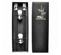 Gekamoyue Baguette Chinoise, Baguettes Réutilisables 2 Paires avec Panda Support, Ustensiles Chinois Antidérapant, Accessoires pour Cuisine Asiatique pour Cuisine Maison Restaurant (Noir)