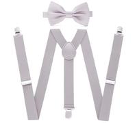 Gekamoyue Bretelles Homme Larges Réglable, Bretelles 2.5 cm de Large en Y avec 3 Robuste Clips et Nœud Papillon, Mens Bretelle Noeud Papillon Set(Gris)