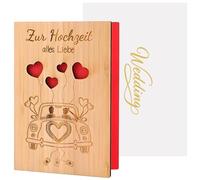 Gekamoyue Carte de Mariage, Carte de Vœux Heureux Mariage en Bois avec Enveloppe, Cadeau de Mariage pour Saint-Valentin, Mariages, Anniversaire, Rouge
