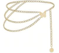 Gekamoyue Ceinture Femme en Métal, 90cm Chaîne de Taille Papillon en Or Réglable, Chaîne de Taille Bohème, Décoration de Taille pour Robes, Jeans, Pulls