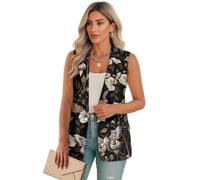 Gekhuqory Blazer hawaïen à imprimé floral sans manches avec poches pour femme, Daisy Leaves, L