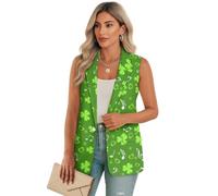 Gekhuqory Blazer sans manches à imprimé floral pour femme avec poche, Notes de musique Green Leaves, L