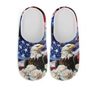 Gekhuqory Chaussons d'intérieur doux pour femme avec imprimé chien mignon pour la maison, les voyages, le bureau, Drapeau USA Eagle Rose, 34/35 EU