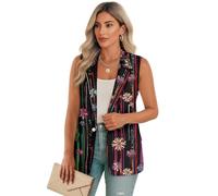 Gekhuqory Gilet blazer à imprimé floral pour femme sans manches avec poches pour un style décontracté, Graffiti marguerite, XL