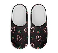 Gekhuqory Pantoufles décoratives de Noël pour femme avec mousse à mémoire de forme pour chambre à coucher d'intérieur, Sucre d'orge en forme de cœurs de, 43/45 EU