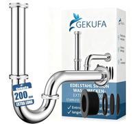 Gekufa Siphon Universel pour Lavabo 【Extra Lang 200mm Tauchrohr】，Siphon universel en acier inoxydable,Siphon Adaptable,Siphon anti-odeurs,Tuyau d'écoulement normalisé 1 1/4"