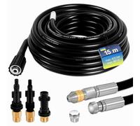 Gekufa Tuyau Nettoyeur Haute Pression 15m 400 bar, Compatible avec Furet Karcher K2 K3 K4 K5 K6 K7, Lavor, Bosch, Kit avec Buse Rotative, Buse Fixe et Adaptateurs en Laiton
