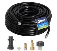 Gekufa Tuyau Nettoyeur Haute Pression 30m 400 bar, Compatible avec Furet Karcher K2 K3 K4 K5 K6 K7, Parkside, Lavor, Bosch, Avec 2 Buses et 3 Adaptateurs,Déboucheur Canalisation.
