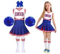 Gekyve Déguisement Pompom Girl Enfant Fille, Costume Cheerleader Tenue Uniforme avec Pompons et Chaussettes, Idéal pour Carnaval Halloween Cosplay Fête Mascarade Cadeau