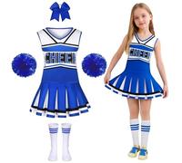 Gekyve Déguisement Pompom Girl Enfant Fille, Costume Cheerleader Tenue Uniforme avec Pompons et Chaussettes, Idéal pour Carnaval Halloween Cosplay Fête Mascarade Cadeau